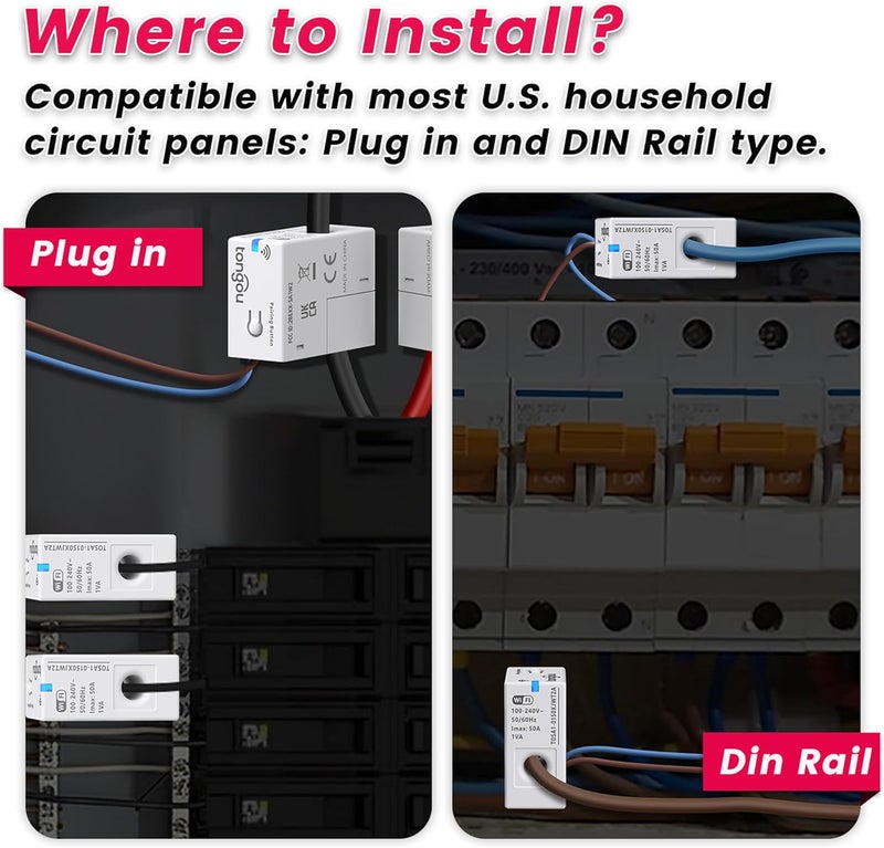 tongou محول تيار ذكي من نوع نافذة WiFi، 1-50A 100-240VAC، ملحق طاقة ذكي للمنزل، مع مراقبة الطاقة في Tuya/Smart Life، تصدير/بيانات الطاقة الواضحة، وظيفة إنذار، معتمد من FCC، 1 قطعة - Image 4